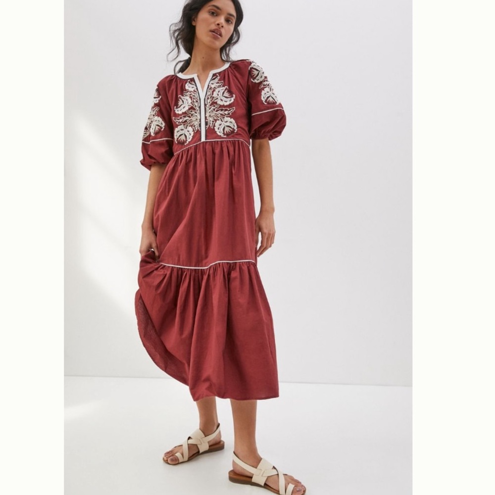 Anthropologie embroidered tiered dress sz L